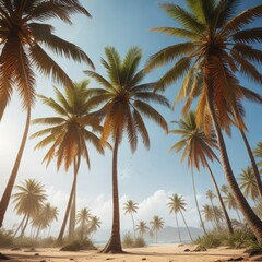 Obraz premium Palm trees swaying violently in strong tropical wind , windy conditions, leaf rustling