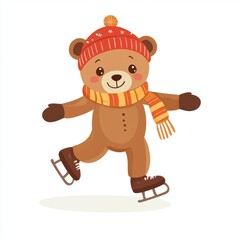 Cute bear ice skate cartoon style