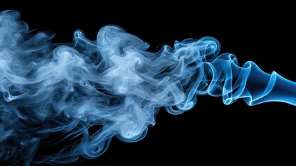 Vibrant blue smoke swirls gracefully against a black background, creating an ethereal and atmospheric effect ideal for artistic projects or digital effects