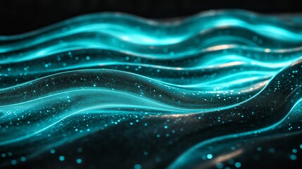 Abstract Teal Glowing Waves  Shiny Liquid Texture  Digital Art Background
