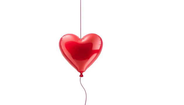 A heart-shaped balloon floating with a thin string,  isolated on white background