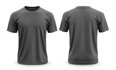 Front and back view of a plain dark grey t-shirt on white background.
