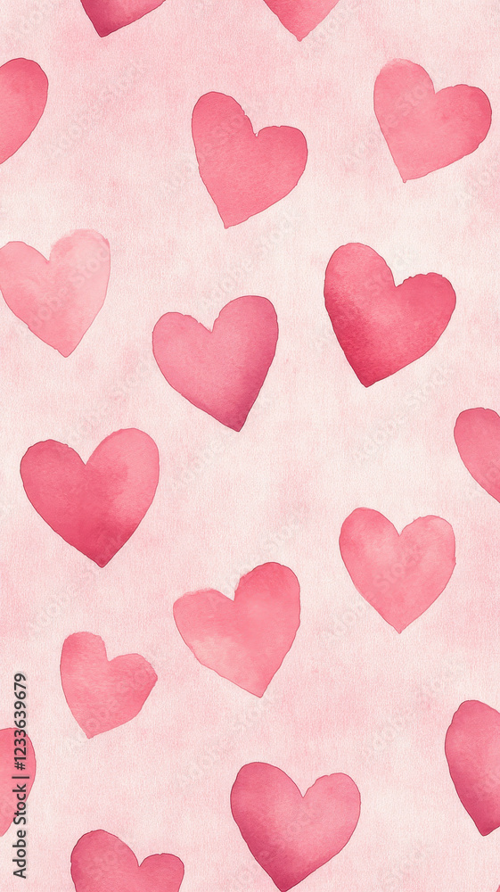 Poster delicate watercolor hearts splashed across soft pink background create romantic and whimsical atmosp