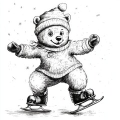 Cute bear ice skate cartoon style