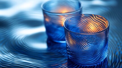 Blue Glass Candles  Water Reflections  Tranquil Scene  Spa  Relaxation