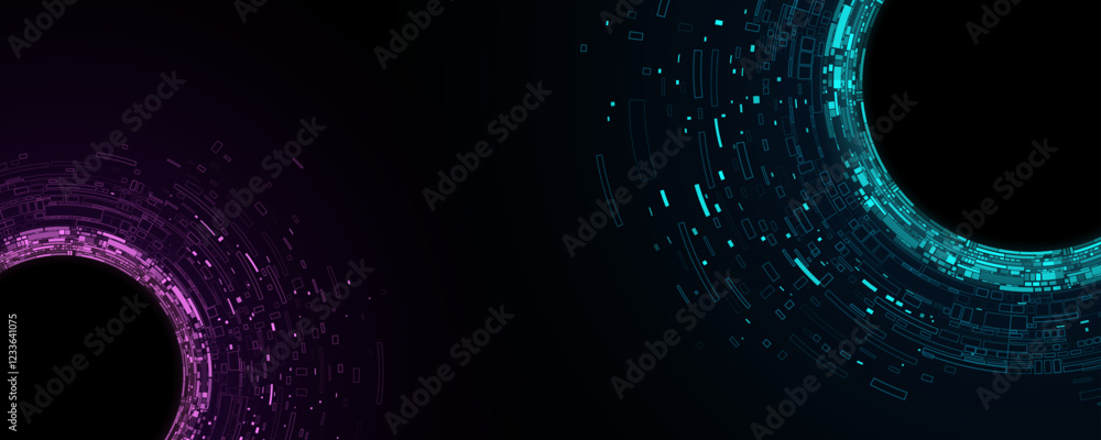 Poster big data visualization. swirling digital circles of web fragments. futuristic background. informatio