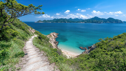 Obraz premium scenic hike along coastal trail with stunning ocean views