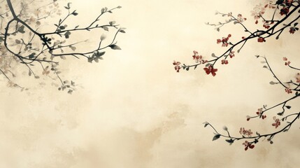 Elegant Watercolor Painting of Blooming Branches
