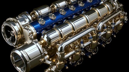 Fototapeta premium A detailed rendering of a metallic engine showcasing intricate design and engineering.