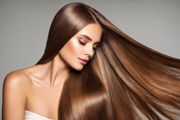 Naklejka premium beautiful straigth, smooth and long hair woman