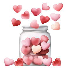 Hand-painted watercolor jar filled with hearts