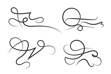Vintage Filigree Swirls, calligraphy font style Decorative Elements, Text Ornaments curly thin line swings swashes, Flourishes Swirls, text divider, flourish Swirl ornament stroke, scroll design