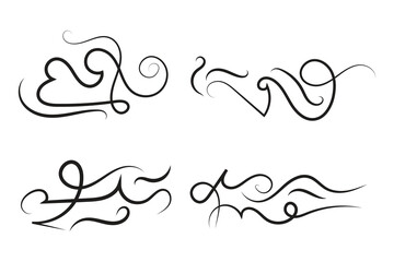 Vintage Filigree Swirls, calligraphy font style Decorative Elements, Text Ornaments curly thin line swings swashes, Flourishes Swirls, text divider, flourish Swirl ornament stroke, scroll design