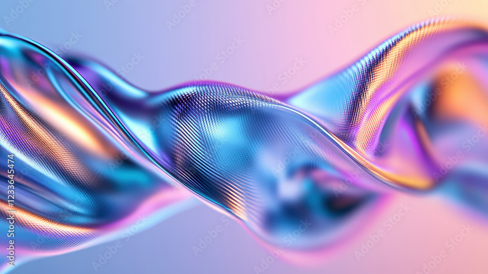 Aufkleber gradient holographic waves flowing in motion, showcasing vibrant teal and purple hues, creating mesm