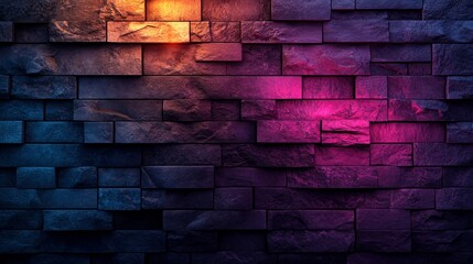 Dark Brick Wall Texture  Neon Purple and Orange Lights  Abstract Background