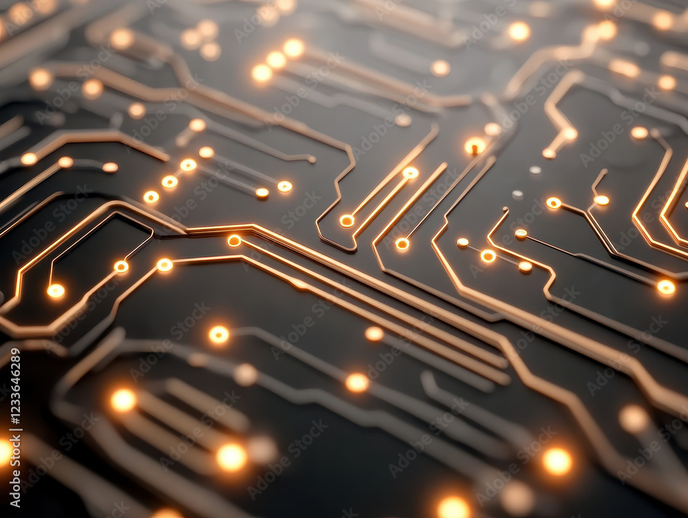 Poster sleek circuits with glowing lights create futuristic technology map, showcasing intricate designs an