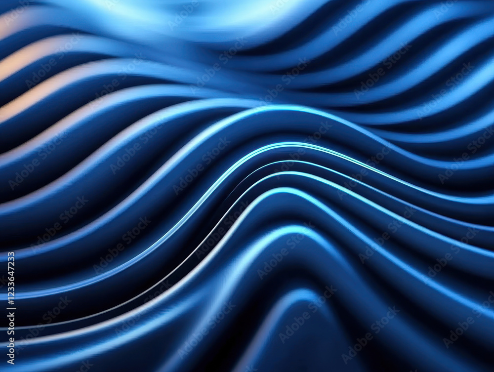 Poster luminous flowing lines create mesmerizing sci fi aesthetic in deep blue tones, evoking sense of tran