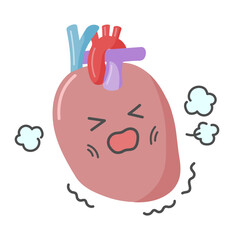 心肥大で苦しそうな心臓のかわいい顔入りイラスト