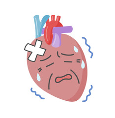 老化が進んだ心臓のかわいい顔入りイラスト