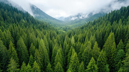 Obraz premium stunning aerial view of Black Forest, showcasing dense green trees and misty mountains