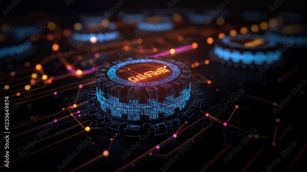 Poster futuristic digital gear technology abstract network data processing