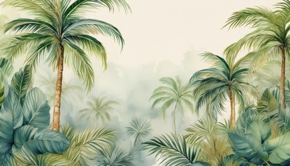 Vibrant Tropical Oasis Lush Palms and Textured Greenery, Perfect for a Stunning Banner or Wallpaper