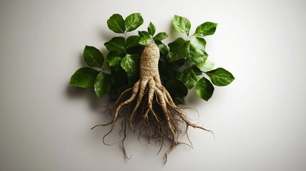 Obraz premium Ginseng Root and Leaves: A Botanical Study