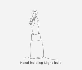 vector continuous line drawing of hands holding a light bulb. Business idea Silhouette