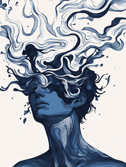 A man with a smoking head visual due to many thoughts
