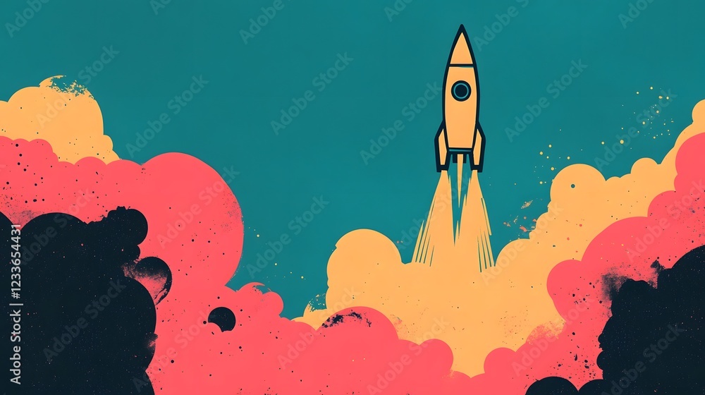 Poster digital rocket of startup innovation and progress