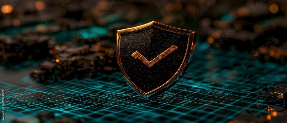 Poster cyber security shield digital protection network safety data privacy 3d render