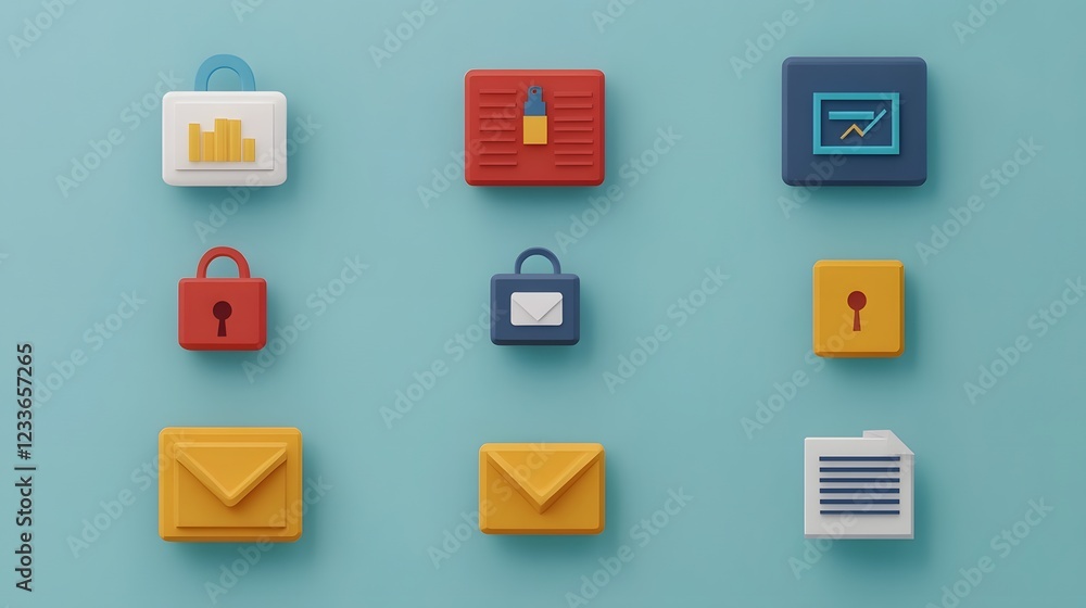 Aufkleber asset management workflow illustrated with data,security and performance icons