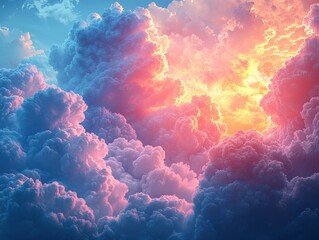 Fototapeta premium A vibrant sky filled with colorful clouds at sunset.