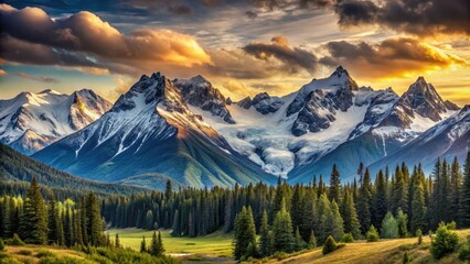 Dramatic mountain landscape with snow-capped peaks and serene valleys, Berge, Schnee,  Berge