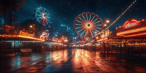 Enchanted Night at the Amusement Park: A Digital Painting of a Magical Fairground