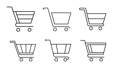 Shopping cat line icon set vector illustration