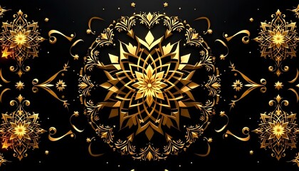 Golden Mandala Art Elegant Design Black Background