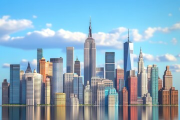 Obraz premium Manhattan skyline reflection, sunny day, cityscape, tourism