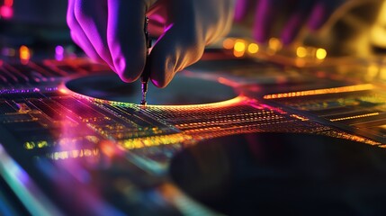 Employees are measuring wafer thickness with high-precision metrology tools.