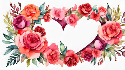 A beautiful and exotic illustration of a floral wreath in the shape of a heart, perfect for a romantic Valentine's Day gift or decoration.
