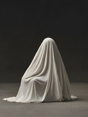 Naklejka premium mysterious figure draped in translucent fabric, evoking intrigue and curiosity