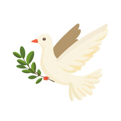 White Dove Flying with Olive Branch Symbolizing Peace and Hope