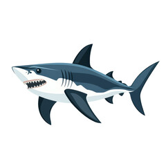 Fototapeta premium Cartoon Illustration of a Great White Shark Swimming in Ocean