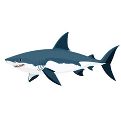 Fototapeta premium Cartoon Illustration of a Great White Shark Swimming in Ocean Water
