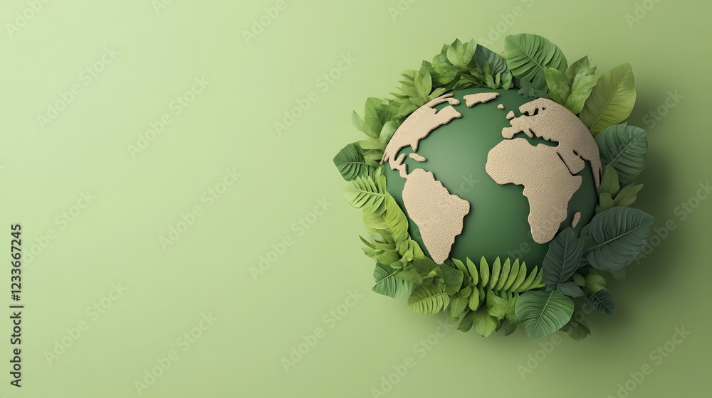 Poster intricate leaf-adorned globe showcasing sustainable practices in 3d