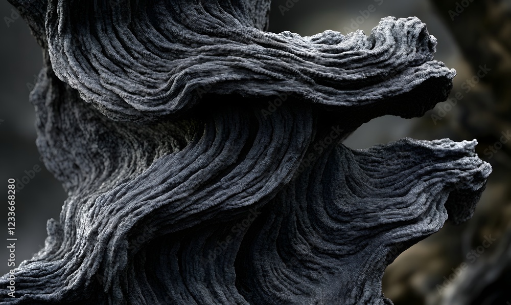 Poster abstract dark gray swirling stone texture; background blur; design element