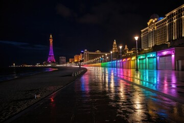 Obraz premium Shimmering colorful lights on a dark surface, abstract art, shimmering effect, psychedelic colors