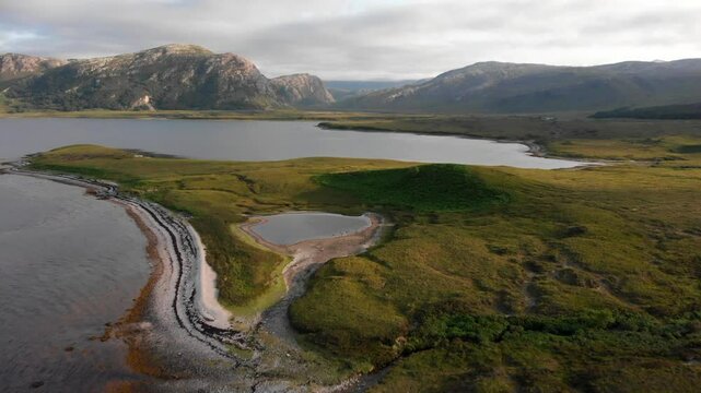 Scottish Highlands and coast and beaches from drone view