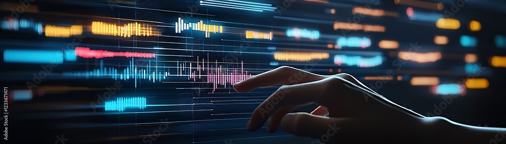 Poster a person editing a digital marketing campaign on a computer with colorful graphs and a video timelin