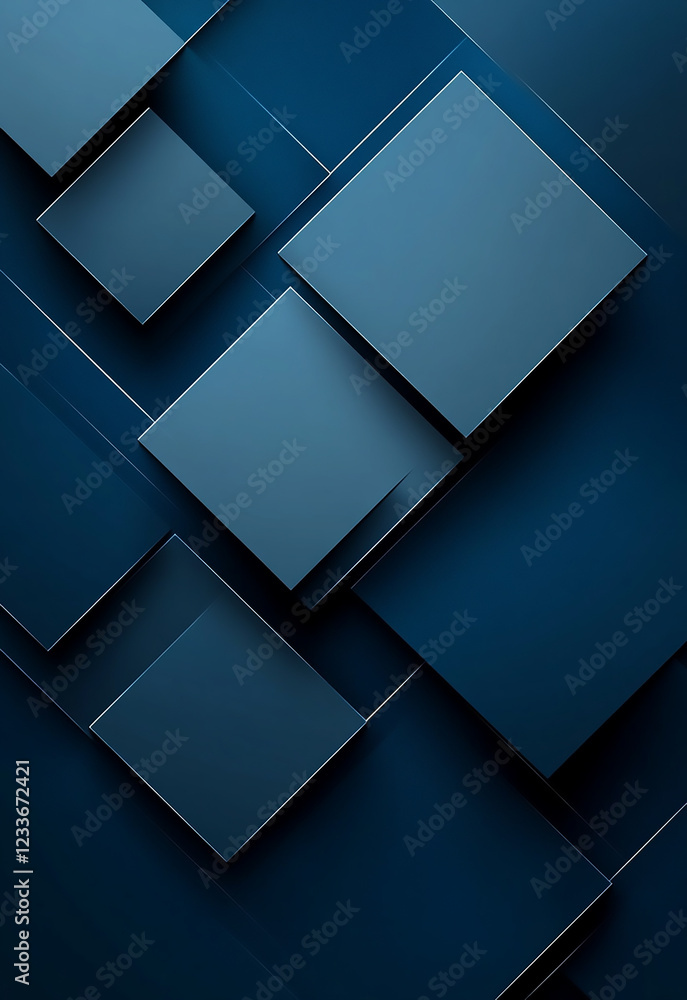 Poster abstract geometric background with overlapping blue squares in various shades minimalist geometric a